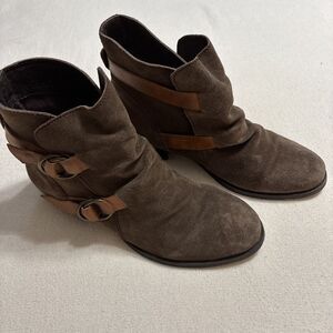 Diba Flap Jack Ankle Boots Women's‎ Leather Suede Slouch Double Buckle Boho Sz6